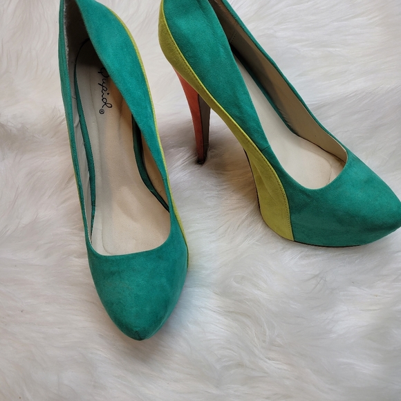 Qupid Green Orange Lime Green Six inch Heels - Picture 2 of 10